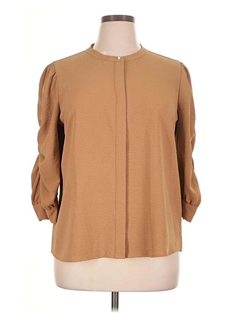 Pre-owned Calvin Klein 3/4 Sleeve Blouse In Tan
