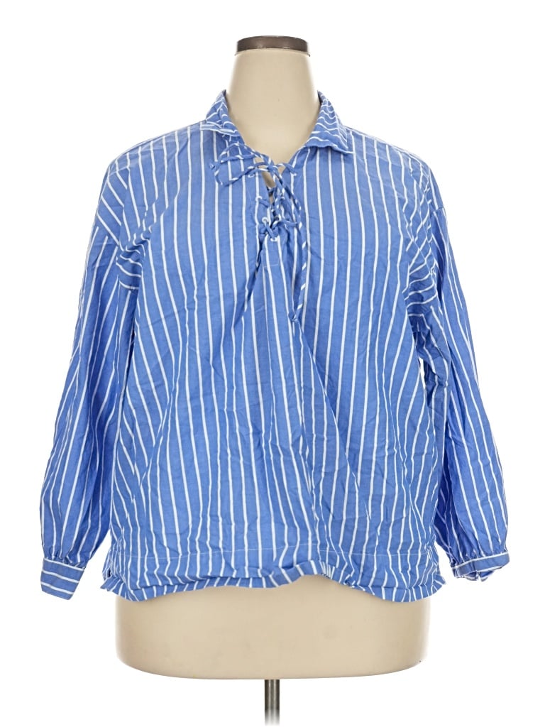 Pre-owned Old Navy 3/4 Sleeve Button Down Shirt In Blue