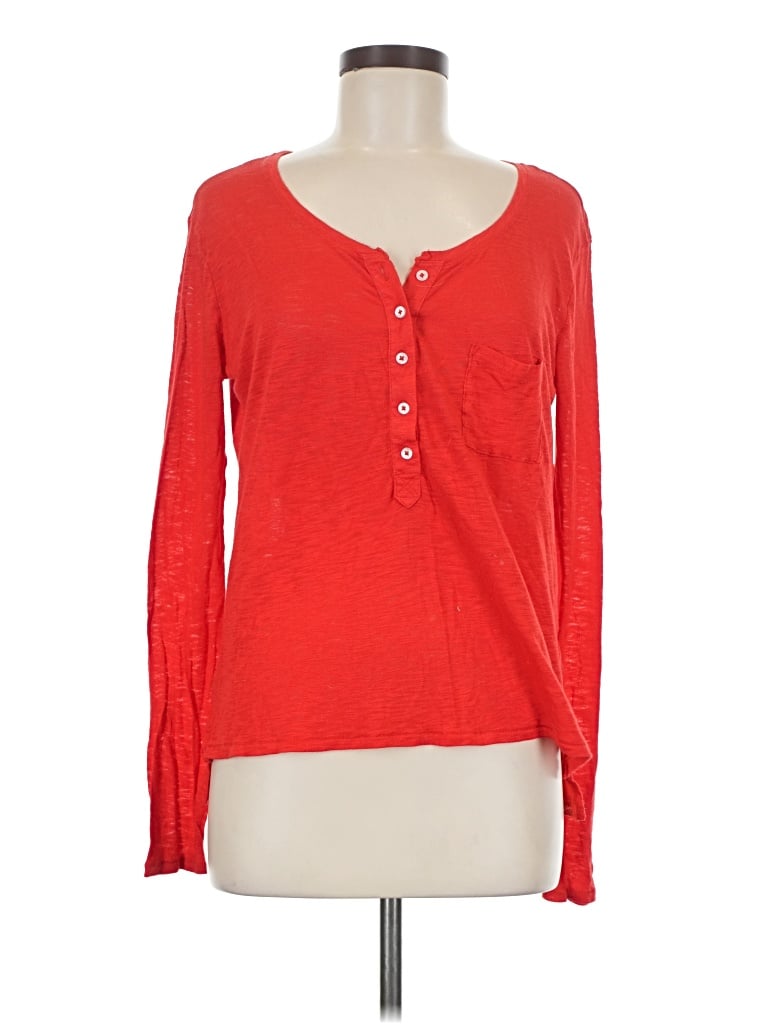 Pre-owned Aerie Long Sleeve Henley Shirt In Red
