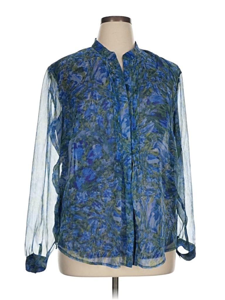 Pre-owned Coldwater Creek Long Sleeve Blouse In Blue