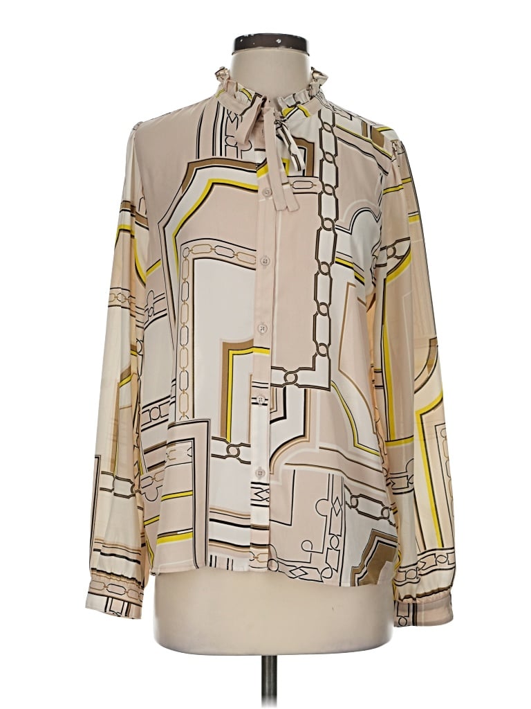 Pre-owned Ann Taylor Factory Long Sleeve Blouse In Tan