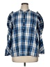 J.Crew 100% Cotton Plaid Checkered-gingham Blue 3/4 Sleeve Blouse Size XL - photo 1