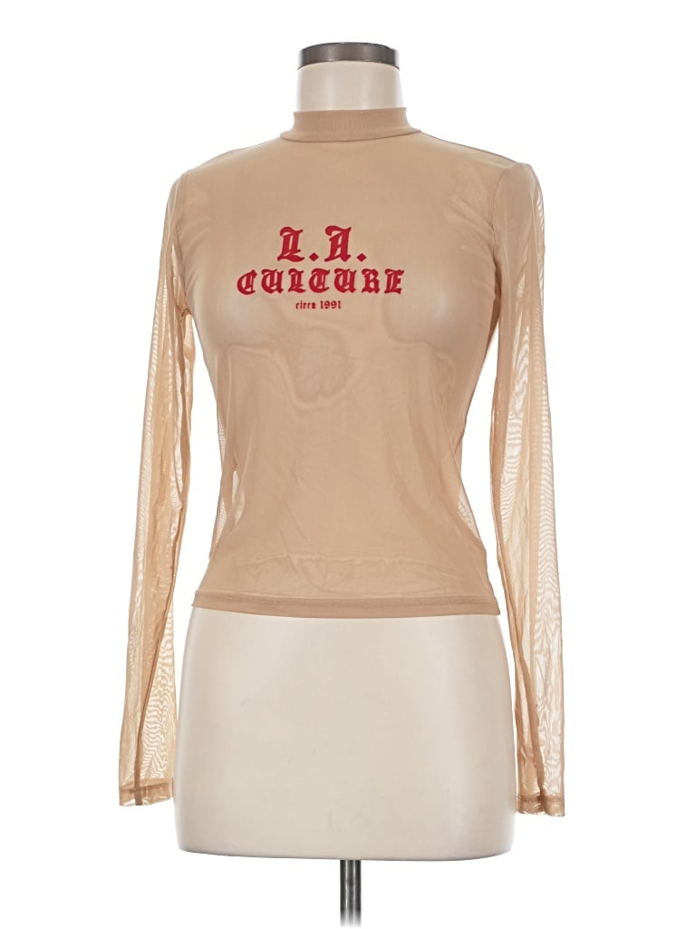Pre-owned Forever 21 Long Sleeve Top Tan Turtleneck Tops