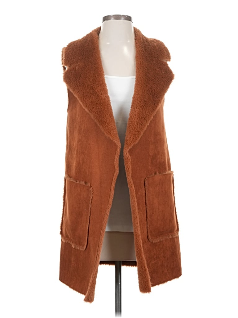 Pre-owned Mystree Faux Fur Vest In Brown