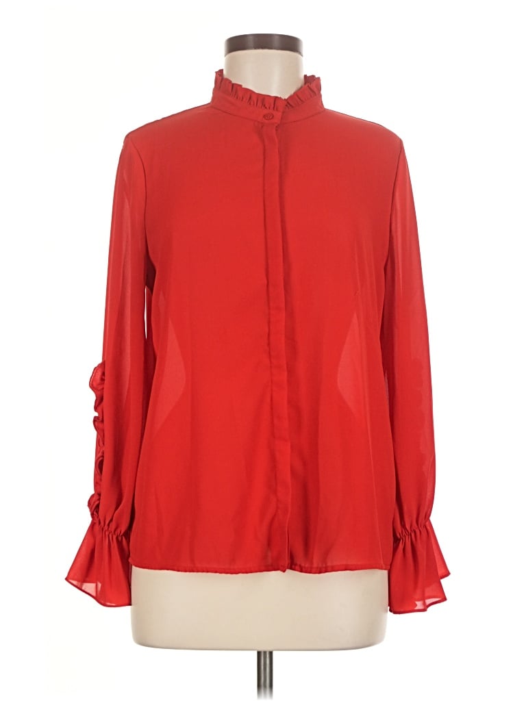 Pre-owned Zara Basic Long Sleeve Blouse In Red