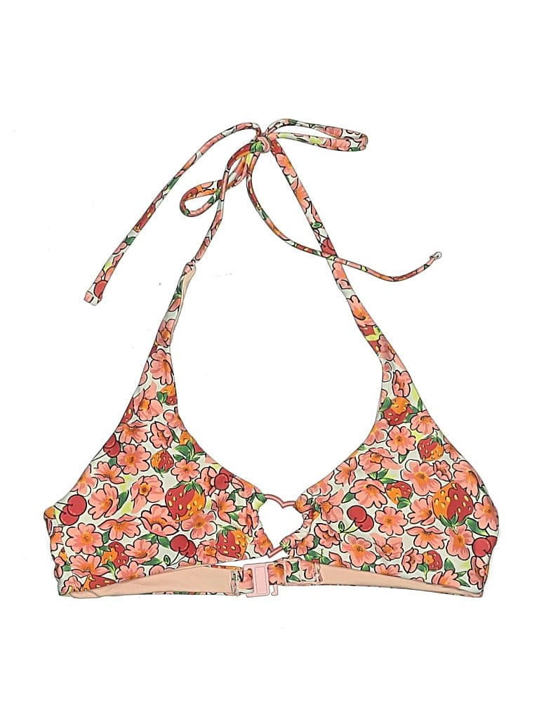 Pre-owned Assorted Brands Swimsuit Top Orange Floral Pattern Swimwear