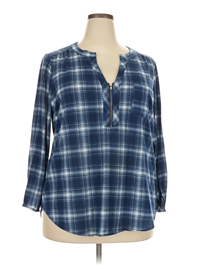Pre-owned Always Indigo 3/4 Sleeve Blouse In Blue