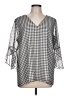 Calvin Klein 100% Polyester Checkered-gingham Gray 3/4 Sleeve Blouse Size L - photo 1