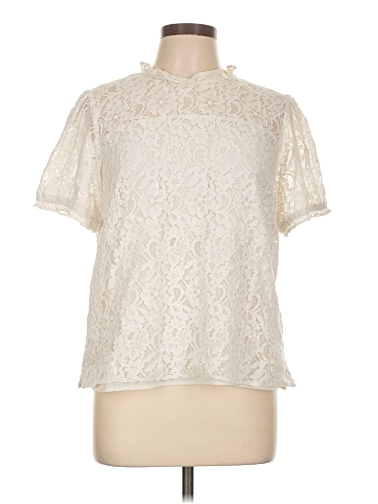 Pre-owned Cece Short Sleeve Blouse In Ivory