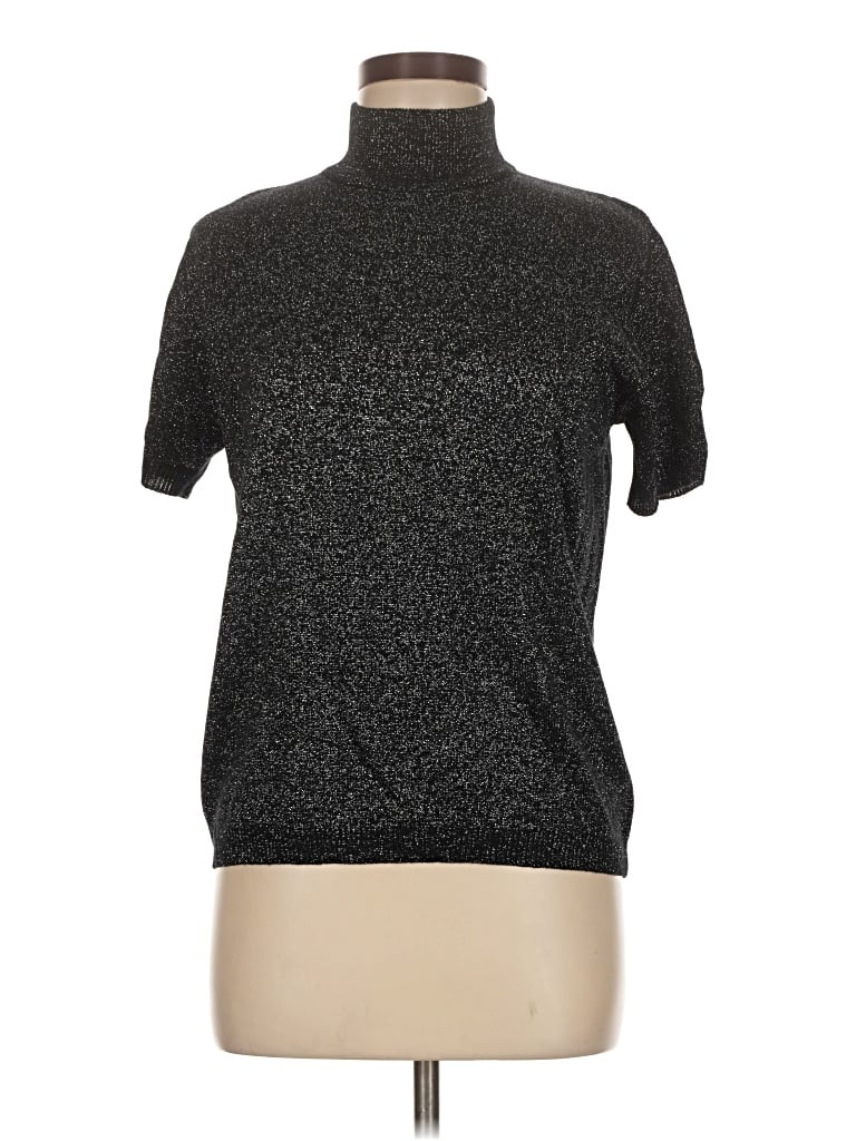 Pre-owned Karen Scott Short Sleeve Turtleneck In Silver