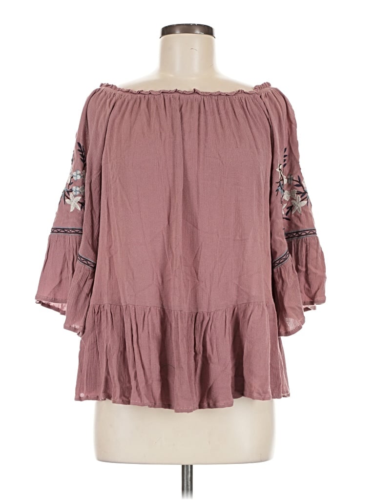 Pre-owned Altar'd State 3/4 Sleeve Blouse In Burgundy