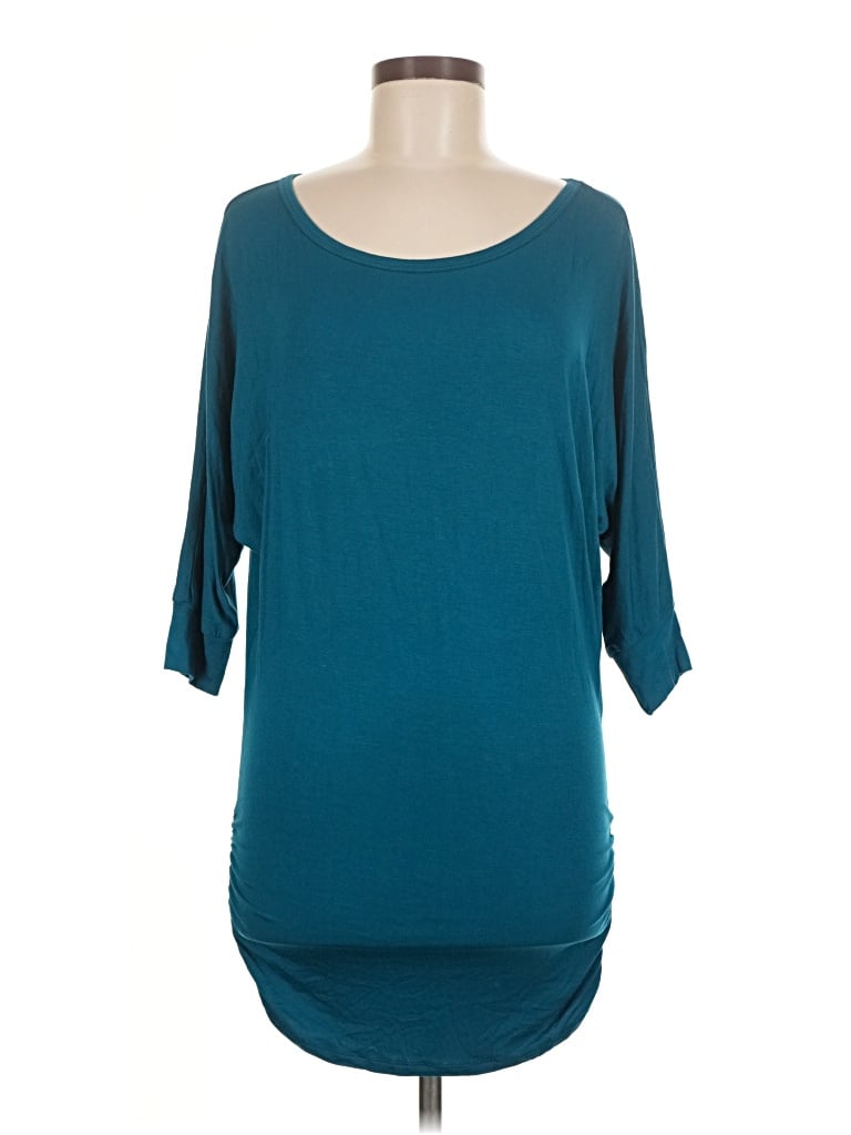 Pre-owned Made By Johnny 3/4 Sleeve Top Teal Boatneck Tops