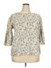 Unbranded 100% Cotton Floral Tropical Ivory 3/4 Sleeve Blouse Size XXL - photo 1