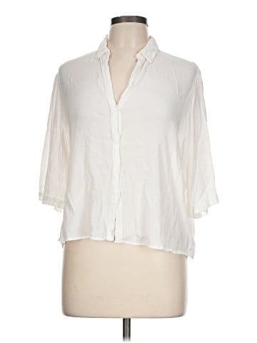 Mango 3/4 Sleeve Button-Down Shirt (view 1)