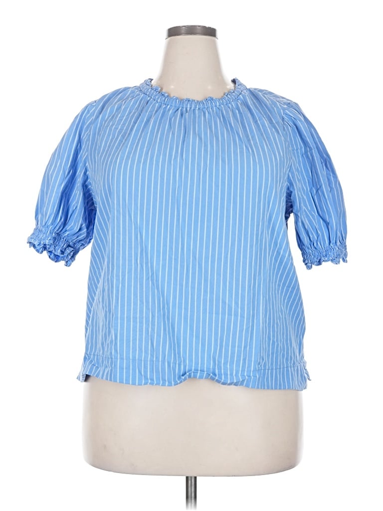 Pre-owned Free Assembly Short Sleeve Blouse In Blue