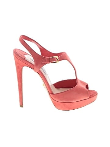 Prada Coral Suede Platform Ankle Strap Sandals (view 1)