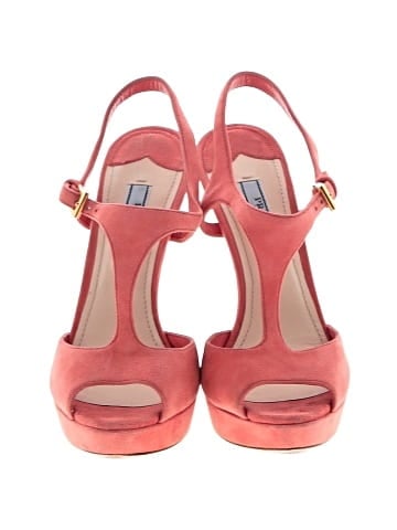 Prada Coral Suede Platform Ankle Strap Sandals (view 2)