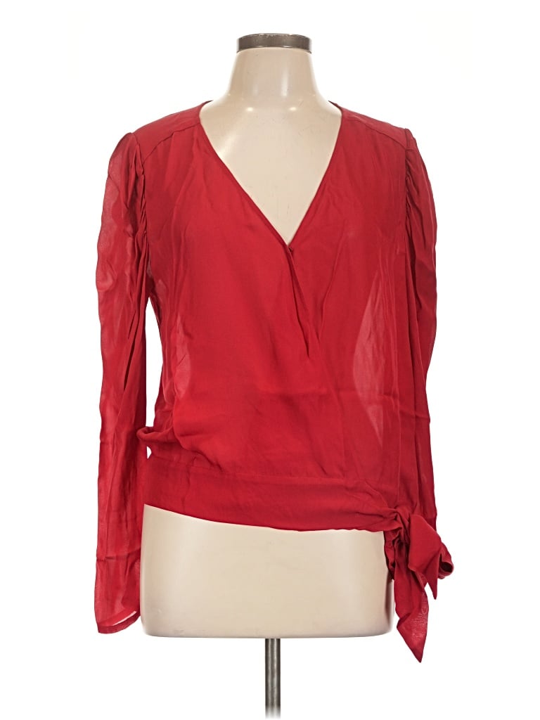 Pre-owned Parker Long Sleeve Silk Top Red V-neck Tops