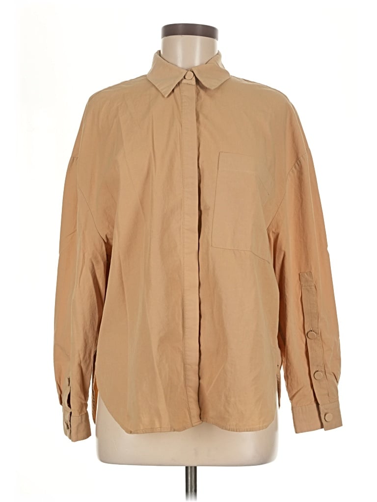 Pre-owned Zara Long Sleeve Button Down Shirt In Tan