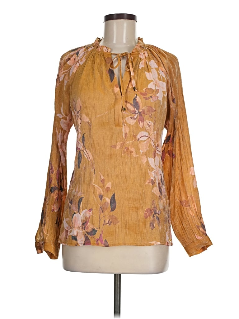 Pre-owned Badgley Mischka Long Sleeve Blouse In Gold