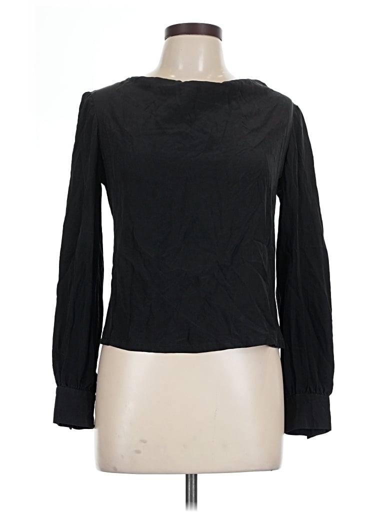 Pre-owned David Hayes Long Sleeve Top Black Boatneck Tops
