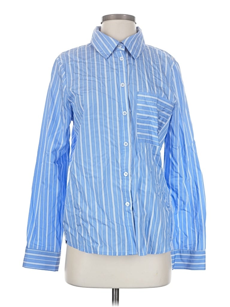 Lulus Long Sleeve Button Down Shirt In Blue