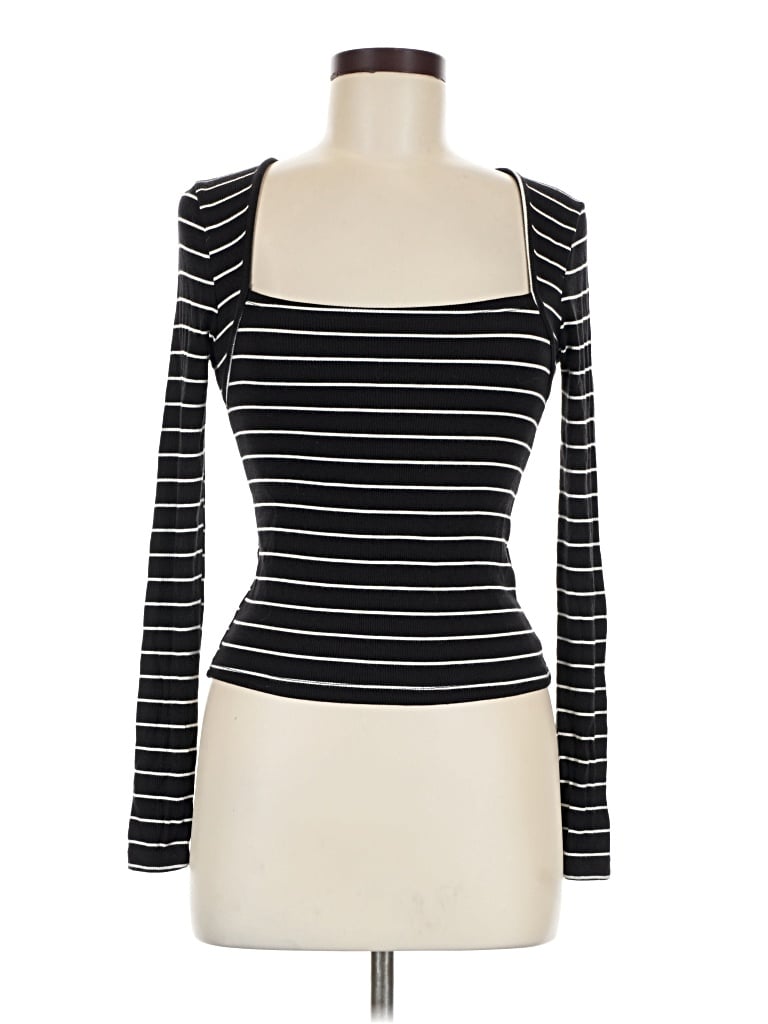 Pre-owned Silence And Noise Long Sleeve Top Black Square Neckline Tops