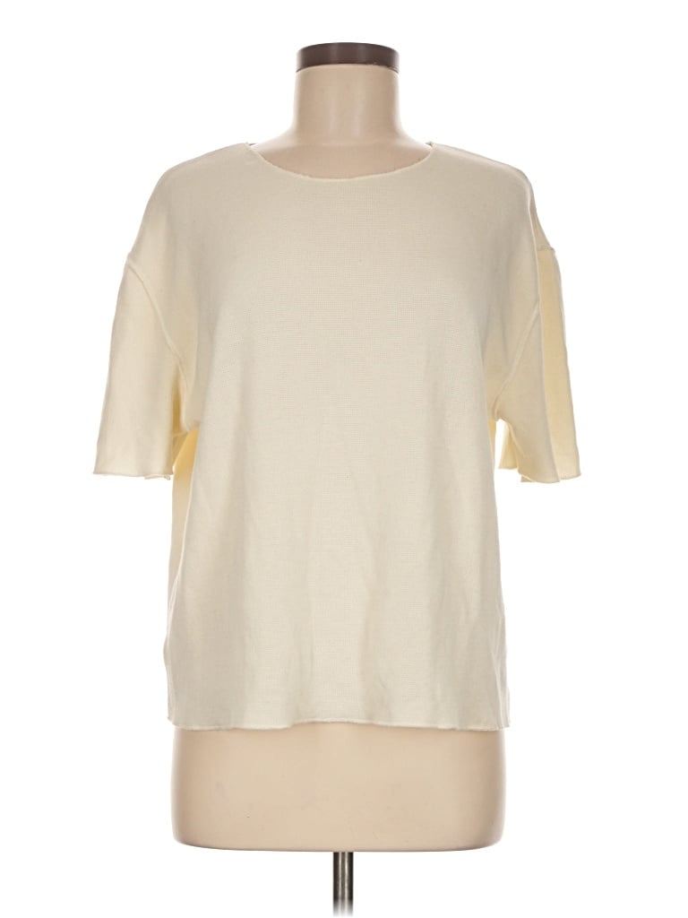 Pre-owned Zara Short Sleeve Top Ivory Crew Neck Tops