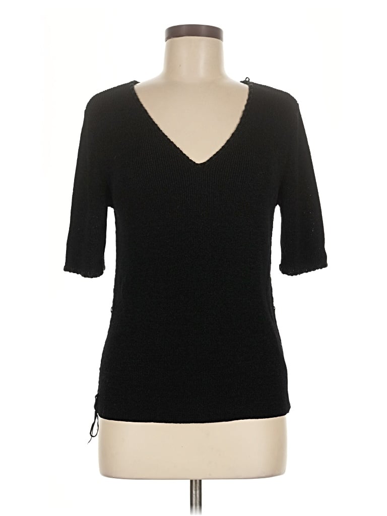 Pre-owned Dana Buchman For Kohls 3/4 Sleeve Top Black V-neck Tops