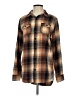 Modern Amusement 100% Cotton Plaid Brown Long Sleeve Button-Down Shirt Size S - photo 1