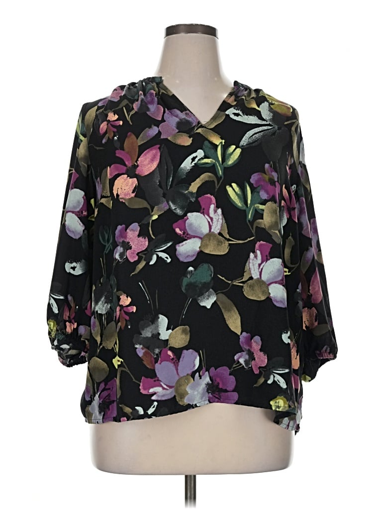 Pre-owned Ava & Viv 3/4 Sleeve Blouse In Black