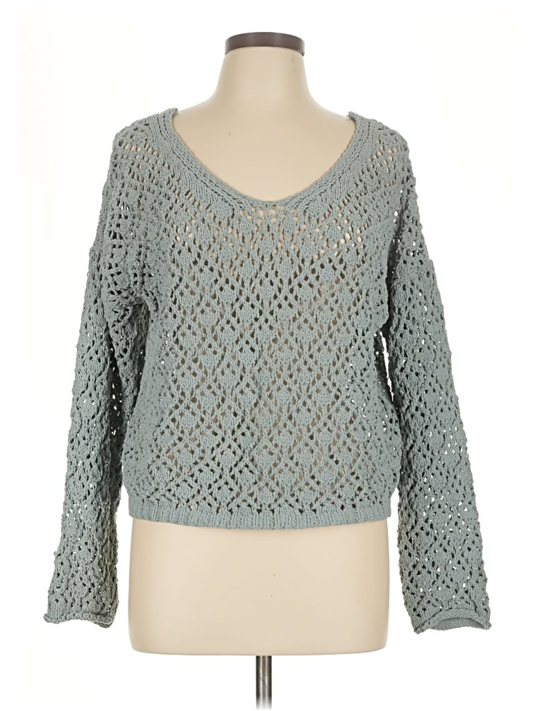 Pre-owned Nicole Miller Long Sleeve Top Teal V-neck Tops
