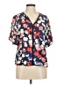 Elle 100% Rayon Floral Blue Short Sleeve Blouse Size M - photo 1