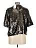 H&M 100% Polyester Metallic Silver Short Sleeve Blouse Size M - photo 2