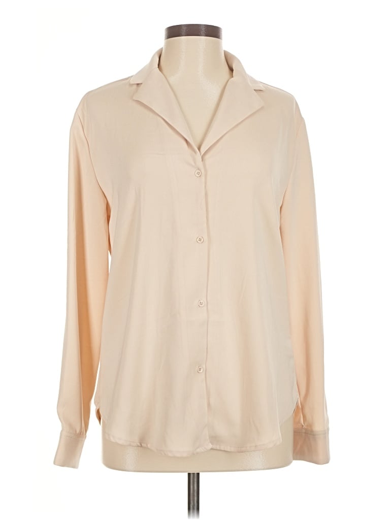 Pre-owned New York And Company Long Sleeve Blouse In Tan