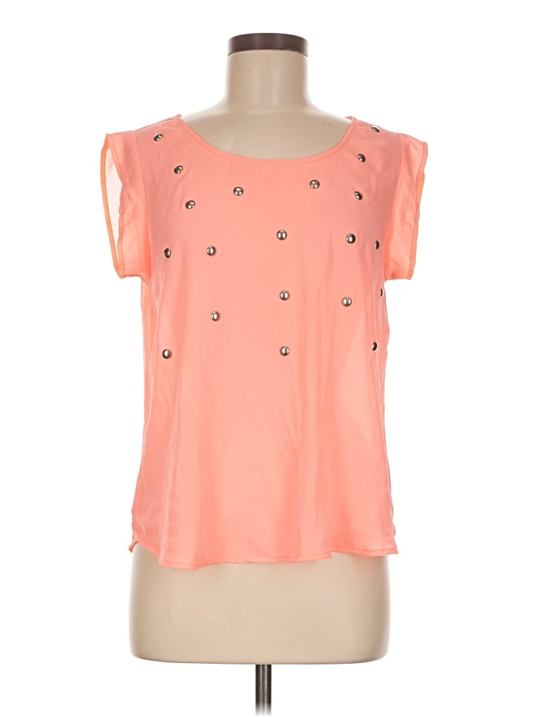Pre-owned Pearl Short Sleeve Top Orange Square Neckline Tops