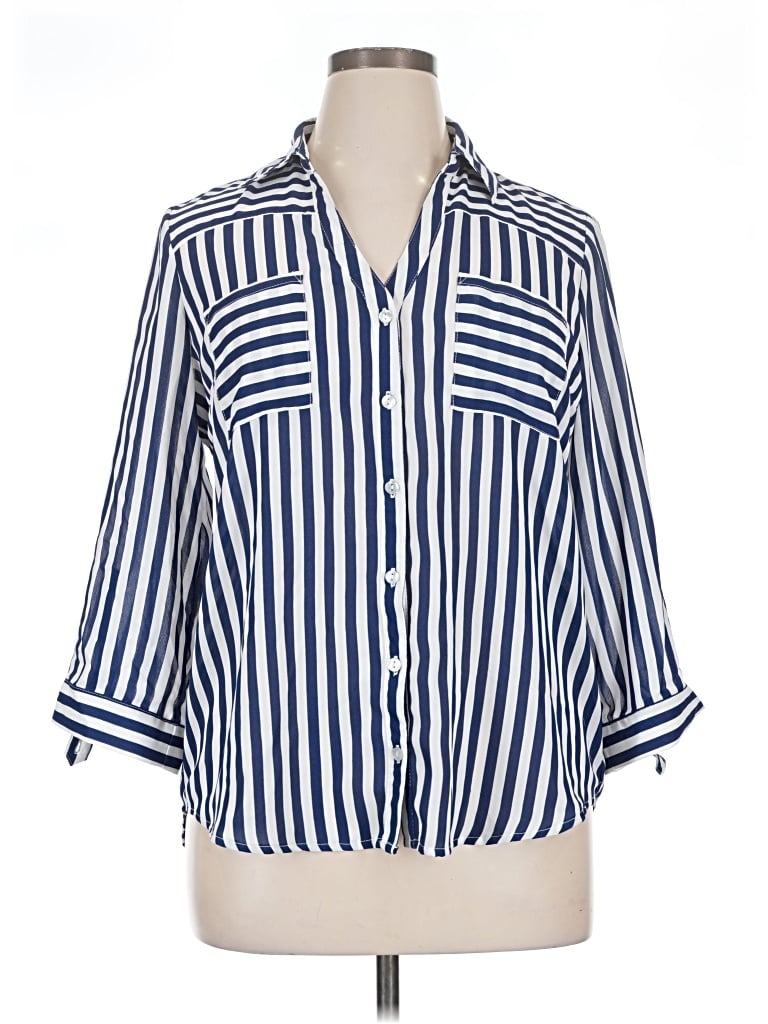 Pre-owned A. Byer 3/4 Sleeve Button Down Shirt In Blue