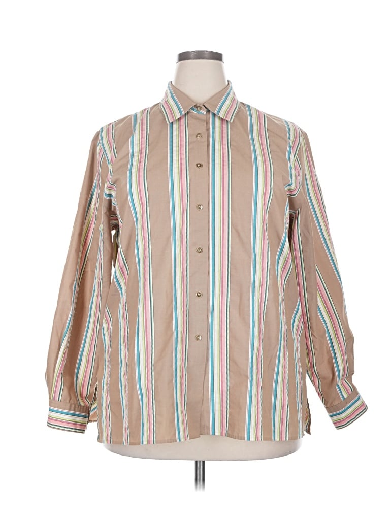 Pre-owned Foxcroft Long Sleeve Button Down Shirt In Tan