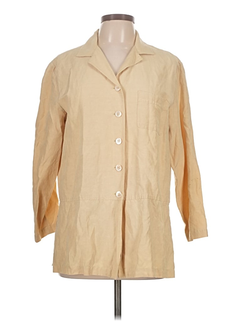 Pre-owned Garnet Hill 3/4 Sleeve Silk Top Tan Square Neckline Tops