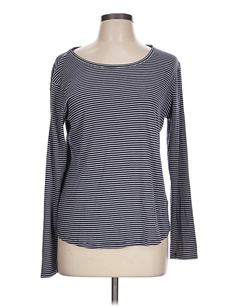 Pre-owned Eddie Bauer Long Sleeve Top Gray Stripes Pattern Boatneck Tops