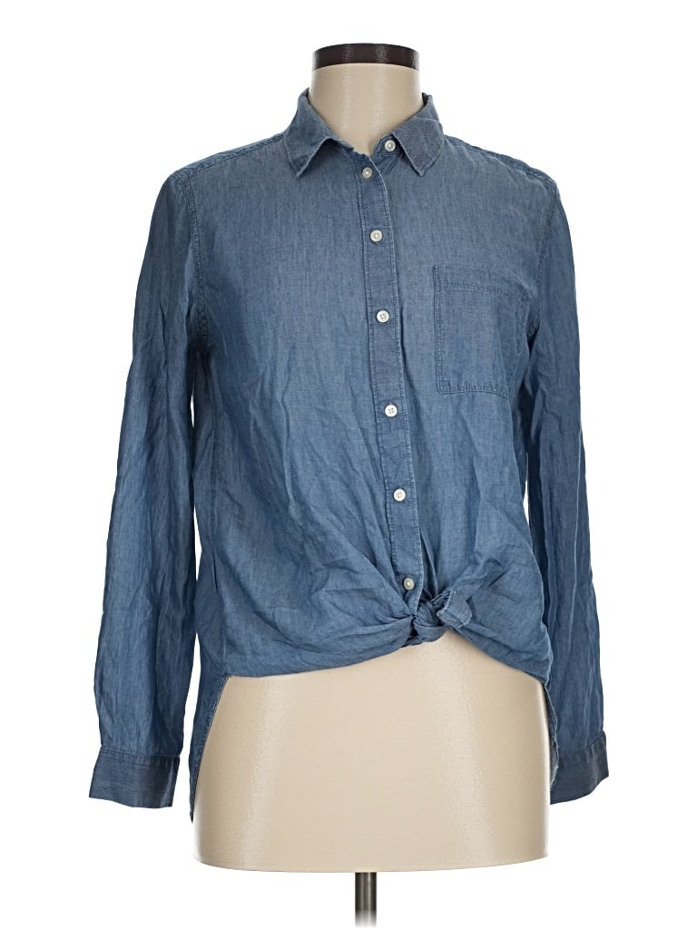 Pre-owned Ann Taylor Loft Long Sleeve Button Down Shirt In Blue