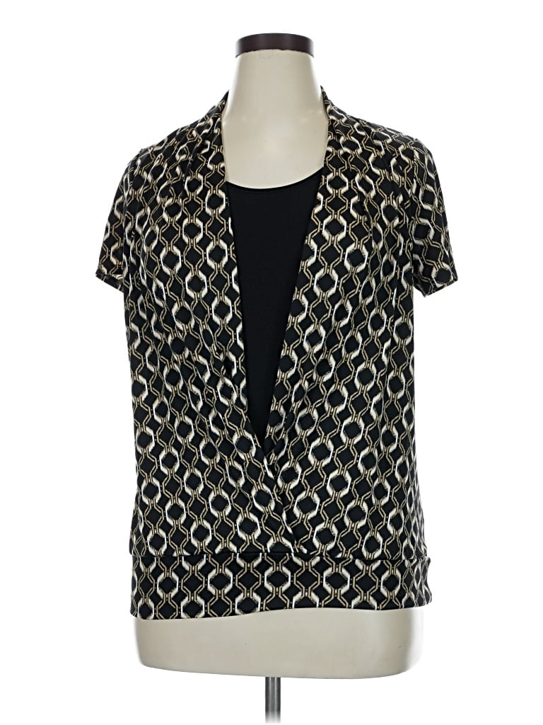 Pre-owned Perseption Concept Short Sleeve Blouse In Black