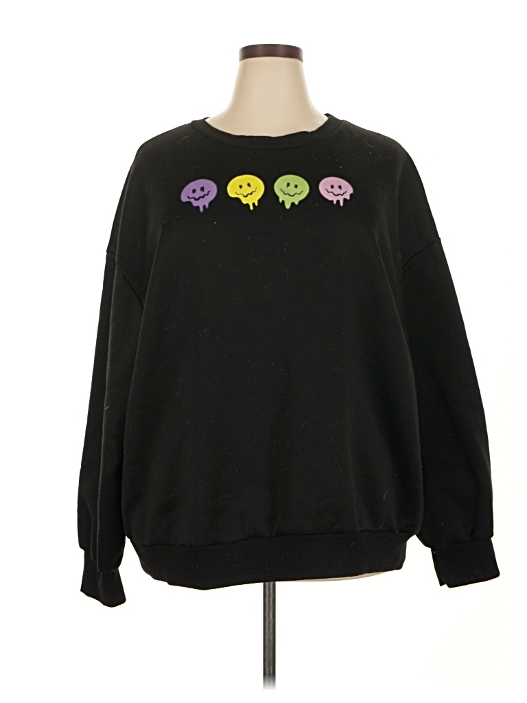 Pre-owned Shein Curve Long Sleeve Top Black Crew Neck Tops