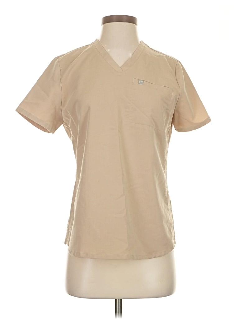 Pre-owned Fabletics Short Sleeve Blouse In Tan