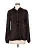 Isda & Co 100% Silk Solid Black Brown Long Sleeve Silk Top Size M - photo 1