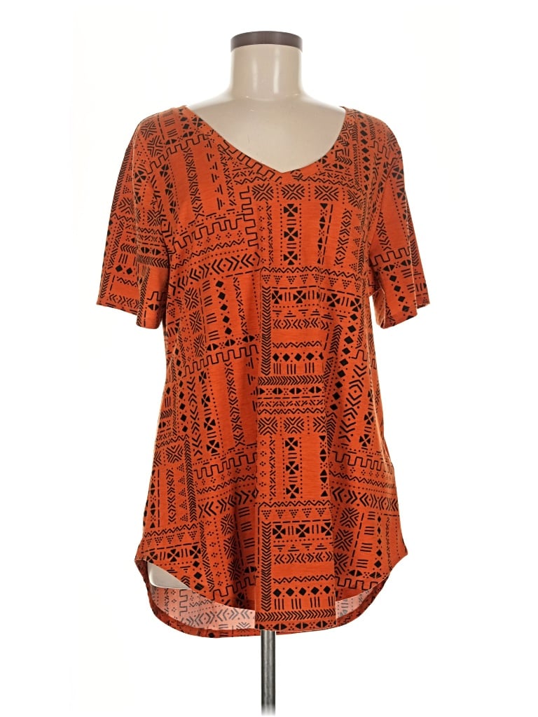 Pre-owned Lularoe Short Sleeve Henley Shirt In Orange