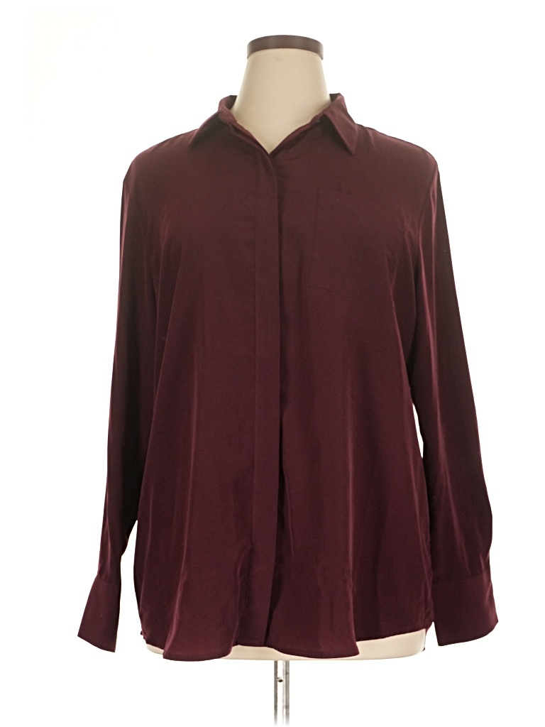 Pre-owned Nine West Long Sleeve Blouse In Burgundy