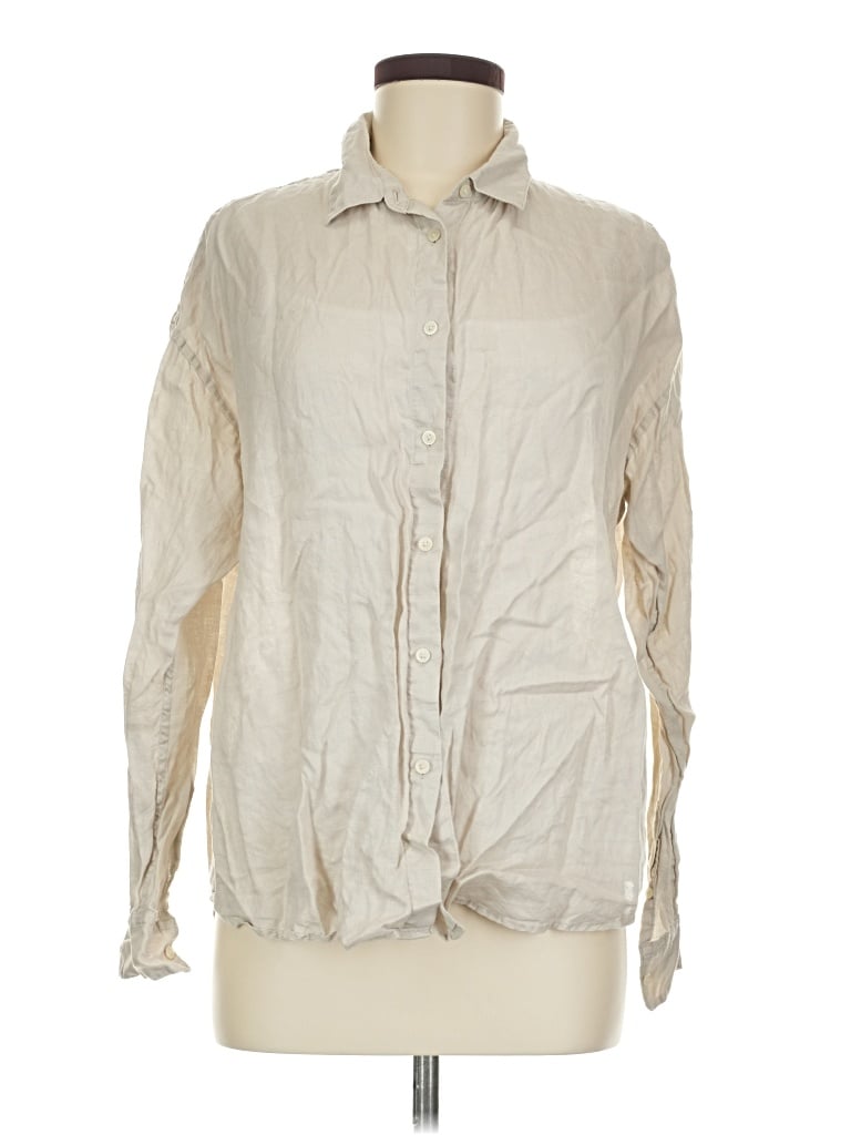 Pre-owned Uniqlo Long Sleeve Button Down Shirt In Ivory