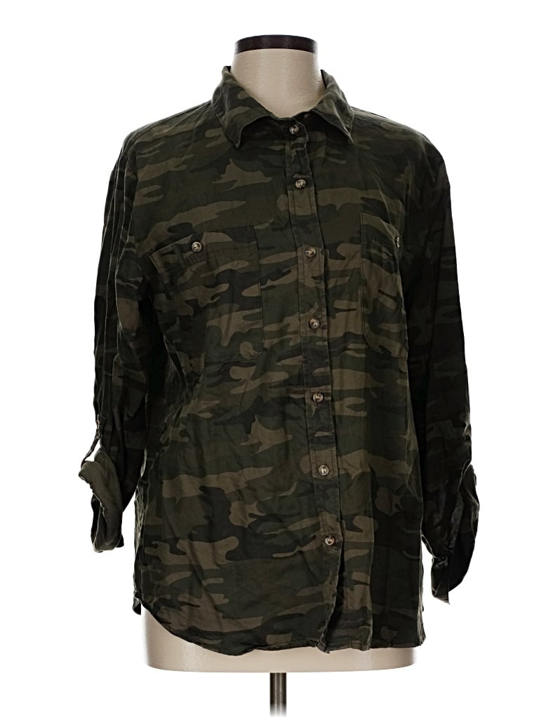 Pre-owned Sanctuary Long Sleeve Button Down Shirt In Green