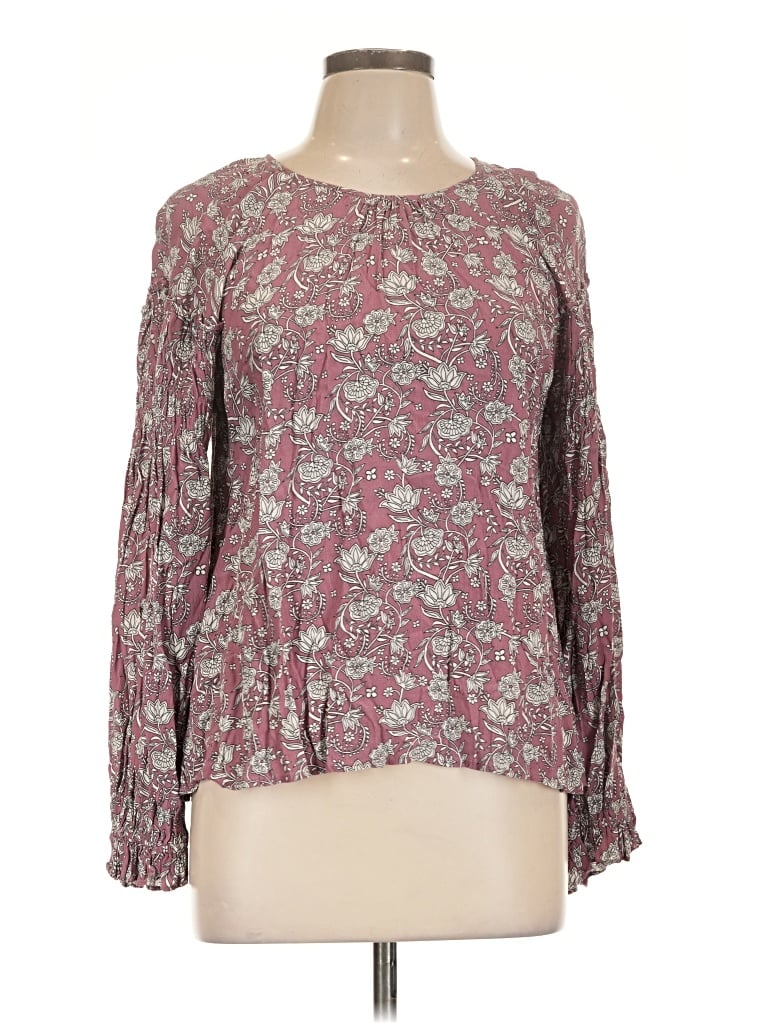 Pre-owned Downeast Long Sleeve Blouse In Burgundy